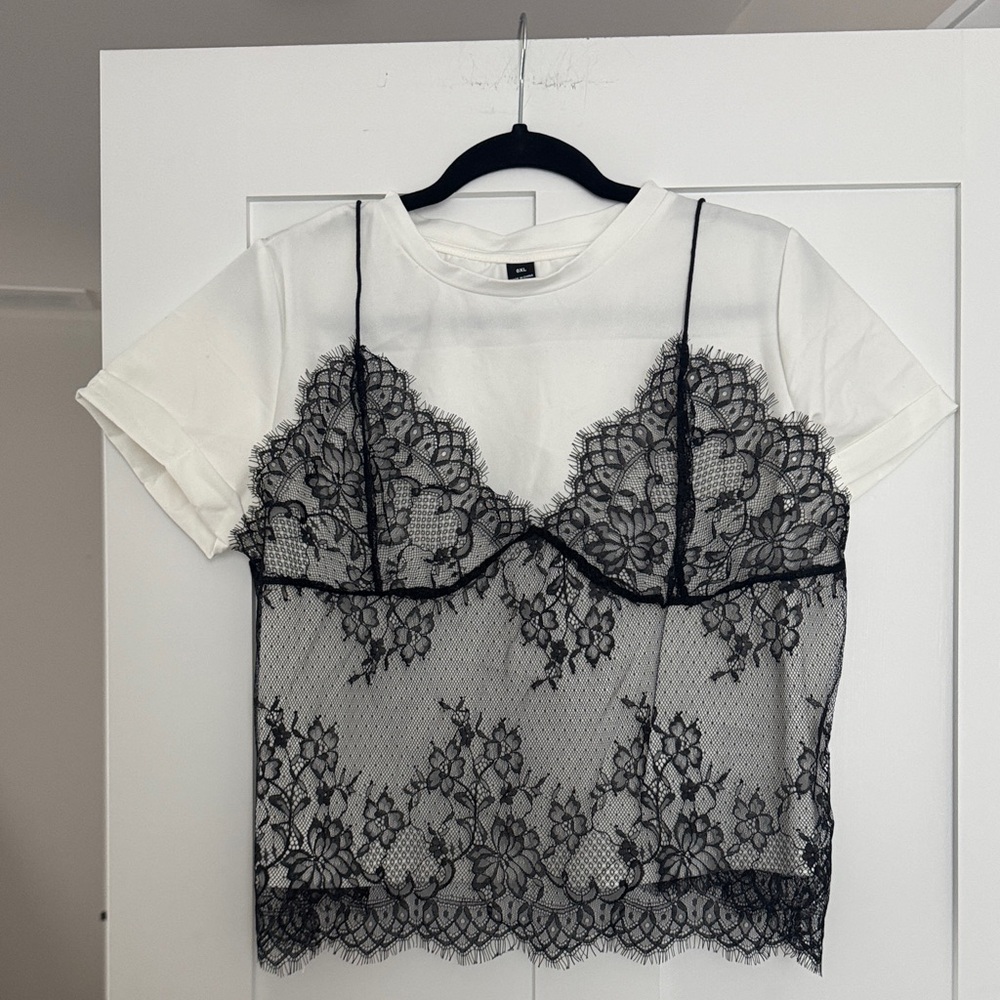 SHEIN Black Lace Overlay Crop Top